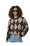 Brown Baklava Pattern Crew Neck Oversize Women's Knitwear Sweater - 7