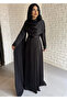 Women's Satin Long Stone-Embellished Cape Dress - 6