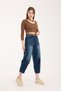 Blue Straight Legged Blue Jean Baggy High Waist Belt Detailed Women's Trendy Trousers - 2