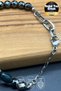 Hematite Natural Stone Men's Style Bracelet – Steel Design with Coral and Indian Agate Detail - 7