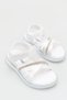 Girls' Sandals with Open Front, Stone Detail, Striped Velcro, Comfortable Flexible Sole Slippers - 3