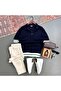 Polo Collar Knit T-Shirt and Jeans 2-Piece Outfit