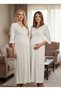 New Season Blue Floral Patterned Woven Summer Maternity Dressing Gown and Nightgown Set with Nursing Features - 8