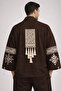 Ethnic Patterned Men's Kimono Jacket – Embroidery Detail, Natural Fabric - 2