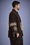 Ethnic Patterned Men's Kimono Jacket – Embroidery Detail, Natural Fabric - 3