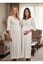 New Season Blue Floral Patterned Woven Summer Maternity Dressing Gown and Nightgown Set with Nursing Features - 4