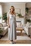 New Season Gray Stylish Lace Embroidered Buttoned Summer Short Sleeve Full Length Design Maternity Nightgown - 7