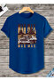 تيشيرت قطني بياقة دائرية وطباعة عتيقة وحافة بيضاوية