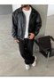 New season vintage men's Oversized black leather jacket - 5