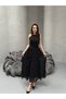 Women's Halter Neckline Waist-Slit Lined Midi Length Chiffon Dress