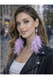 Lilac Natural Feather Earrings Pair – Long Dangle Earrings with Bead Detail