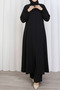 Women's Comfortable Cut Hijab Tunic Pants Set – Wrinkled Fabric, High Collar - 6