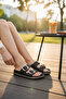 Women's Black Double Buckle Padded Sole Comfortable Daily Slippers