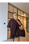 PADDED SHOULDER OVERSIZE BASIC T-SHIRT BROWN
