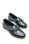 Ri̇ve Genuine Leather Navy Blue Patent Leather Women's Ballerina Shoes