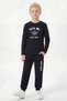 3-Piece Round Neck Sweatshirt Black Tracksuit with Print Detail 6-Piece Boys' Top and Bottom Set - 2