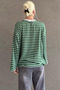 Green Crew Neck Striped Long Sleeve T-Shirt Mg2362 - 5