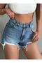 High-Waisted Ripped Detail Jean Shorts – Blue Denim Shorts - 5