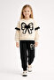 Girl's Black Sweatshirt and Pants Set with Ribbon Detail - 4