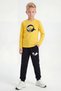 3-Piece Round Neck Sweatshirt Black Tracksuit with Print Detail 6-Piece Boys' Top and Bottom Set - 4