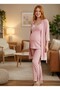 New Season Pink Ribbed Thin Strap Design Maternity Dressing Gown, Shorts, Pajama Set, 4-Piece Set - 8