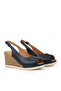 , Women's Genuine Leather Wedge Heel Sandals 161992Z500 Navy Blue - 2