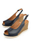 , Women's Genuine Leather Wedge Heel Sandals 161992Z500 Navy Blue - 5