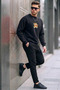 Men's Tiger Printed Loose Black Sweatshirt - 3