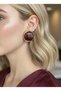 Brass Jewelry Gold Detailed Burgundy Color Silvery Button Vintage Women's Earrings - 2