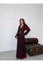 Brown Pleated Chiffon Dress with Gold Button Details - 3