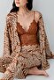 Women's 3-Piece Patterned Pajama & Homewear Set – Lace Bralette Bra, Pants and Robe, 50% Cotton - 5