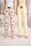 2-Piece Cotton Thin Satin Ribbon Waist Detailed Teddy Bear-Lemon Patterned Women's Pajama Bottoms