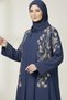 2 Pieces Elegant Dark Blue Embroidered Abaya Set For Women Long Sleeve With Inner Muslim Abaya Dress - 6