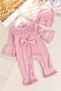 Stylish 100% Cotton Baby Girl Romper Set with Scallop Trim and Hat