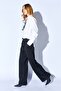 Women's Black Palazzo Pants Black Inner Belted Pleated Wool Effect Palazzo Pants - 6