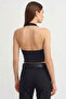 Women's Halter Neck V Crop Bustier-Black - 2