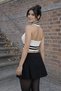 Black Striped Open Back Polo Neck Knit Crop Blouse - High Waist Matching Combination - 5