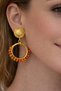 Special Gold Plated Women's Hoop Earrings with Orange Natural Stone Detail - 4