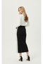 Women's Black Transparent Tulle Midi Pencil Skirt with Side Stripes – High Waist, Stylish Design - 6