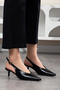 Black Wrinkled Semi-Matte Patent Leather Short Heeled Women's Shoes Pointed Toe