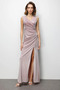 Ruched Detailed Slit Glitter Dress 6082