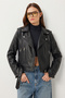 Belted Faux Leather Biker Jacket Lax0003 Black - 2