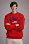Men's America Print Loose Red Sweatshirt - 3