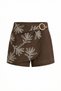 Reef Embroidery Work Buckle Applique Side Zipper Elastic High Waist Summer Minimalist Crop Shorts Set - 7