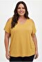 Women's Plus Size Off-The-Shoulder V-Neck Viscose Mustard T-Shirt – Front and Back V-Neck