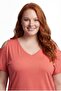 Women's Plus Size Off-The-Shoulder V-Neck Viscose Coral T-Shirt – Front and Back V-Neck - 5