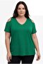 Women's Plus Size Off-The-Shoulder V-Neck Viscose Green T-Shirt – Front and Back V-Neck - 5