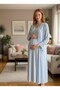 New Season Blue Buttoned Stylish Lace Detailed Raglan Sleeve Summer Maternity Maternity Dressing Gown Nightgown Set of 2 - 3