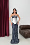 Navy Blue Stone Embellished Sequined Detachable Corset Evening Dress