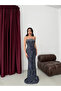 Navy Blue Stone Embellished Sequined Detachable Corset Evening Dress - 3